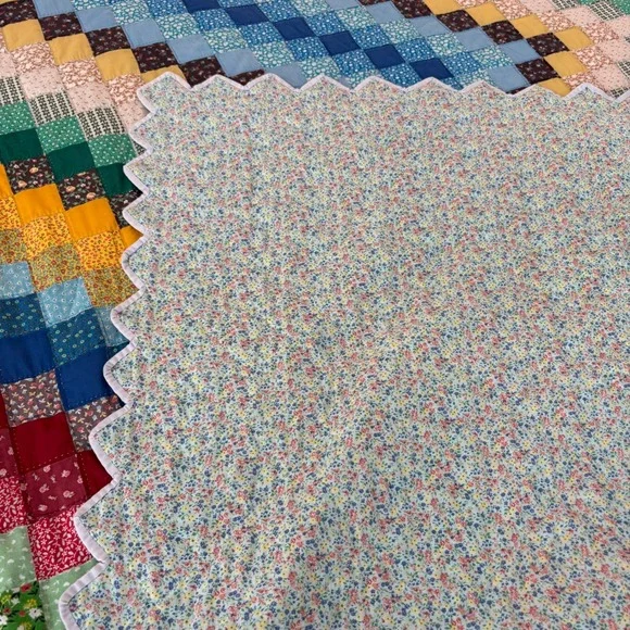 Vtg Patchwork Quilt Handmade Trip Around the World Full/Queen Cottage 100x85 - Picture 3 of 16